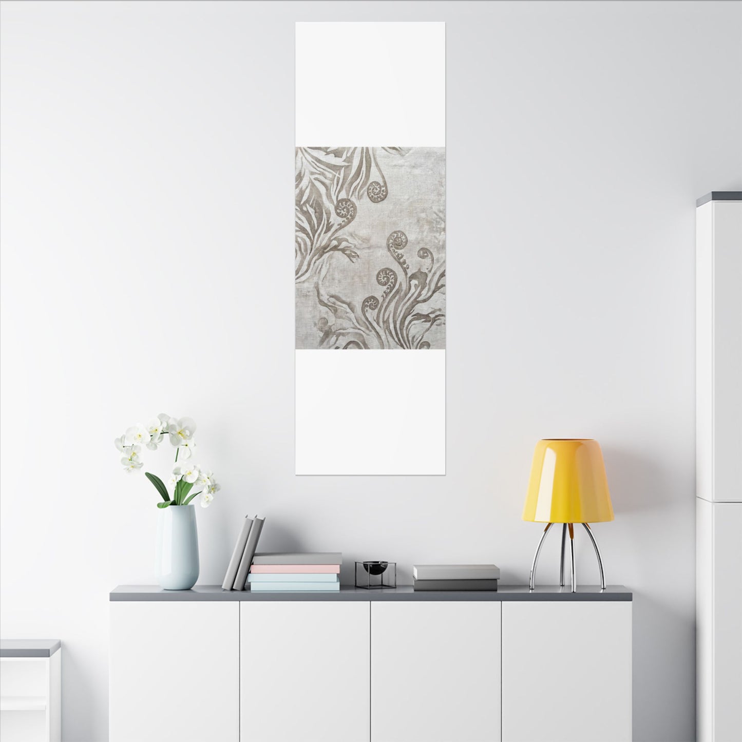 Japandi Fern Unfurling in Overcast | Japanese Pattern Canvas Art