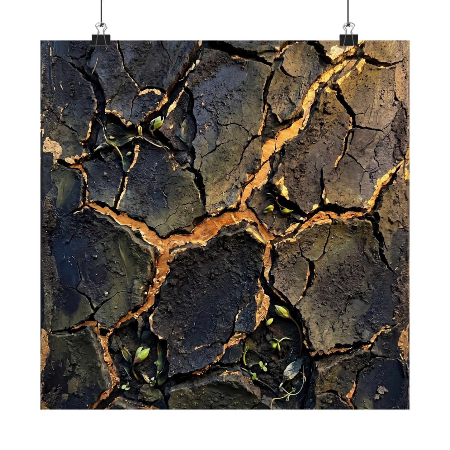 Cracked Earth Dark Texture Wall Art Print | Sophisticated Dark Japandi Art