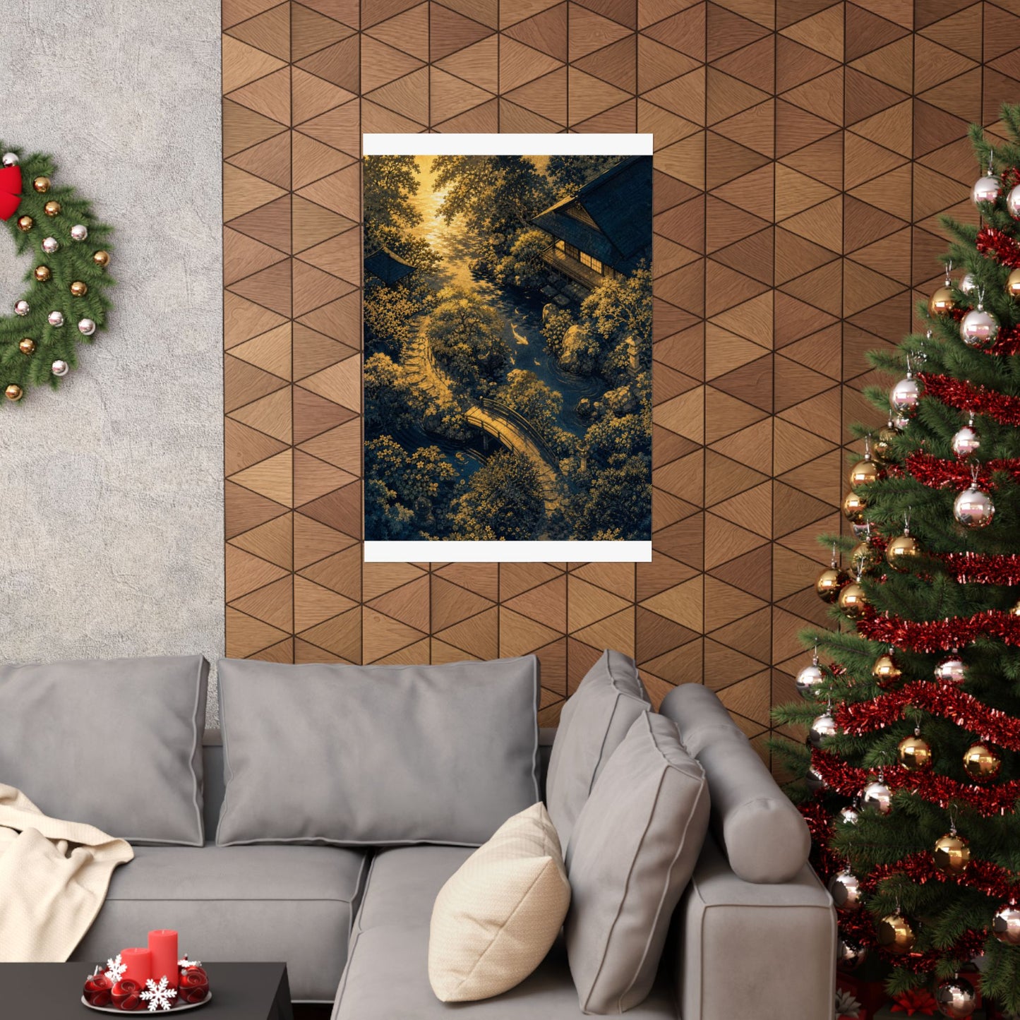 Moonlit Garden Ukiyo E Inspired Wall Art Print | Calm Zen Art