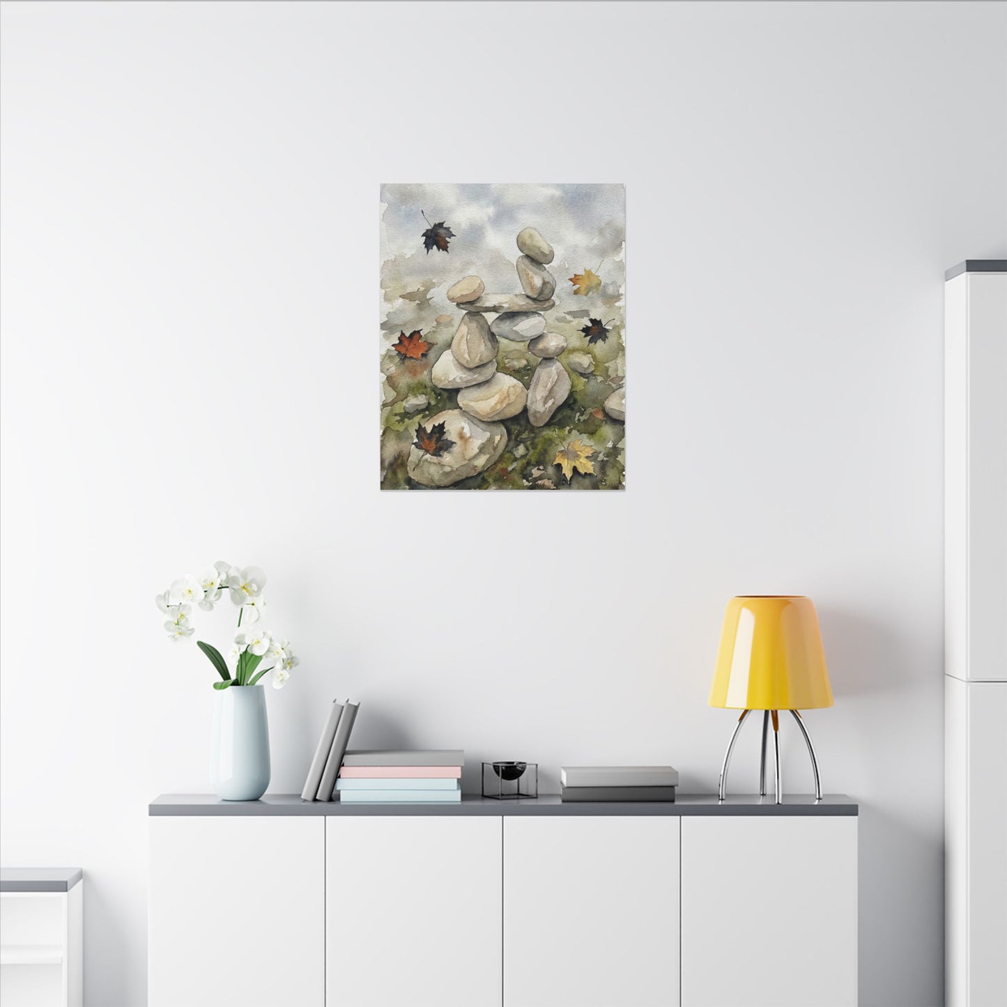 Overcast River Stones Canvas Art - Japandi Fukinsei