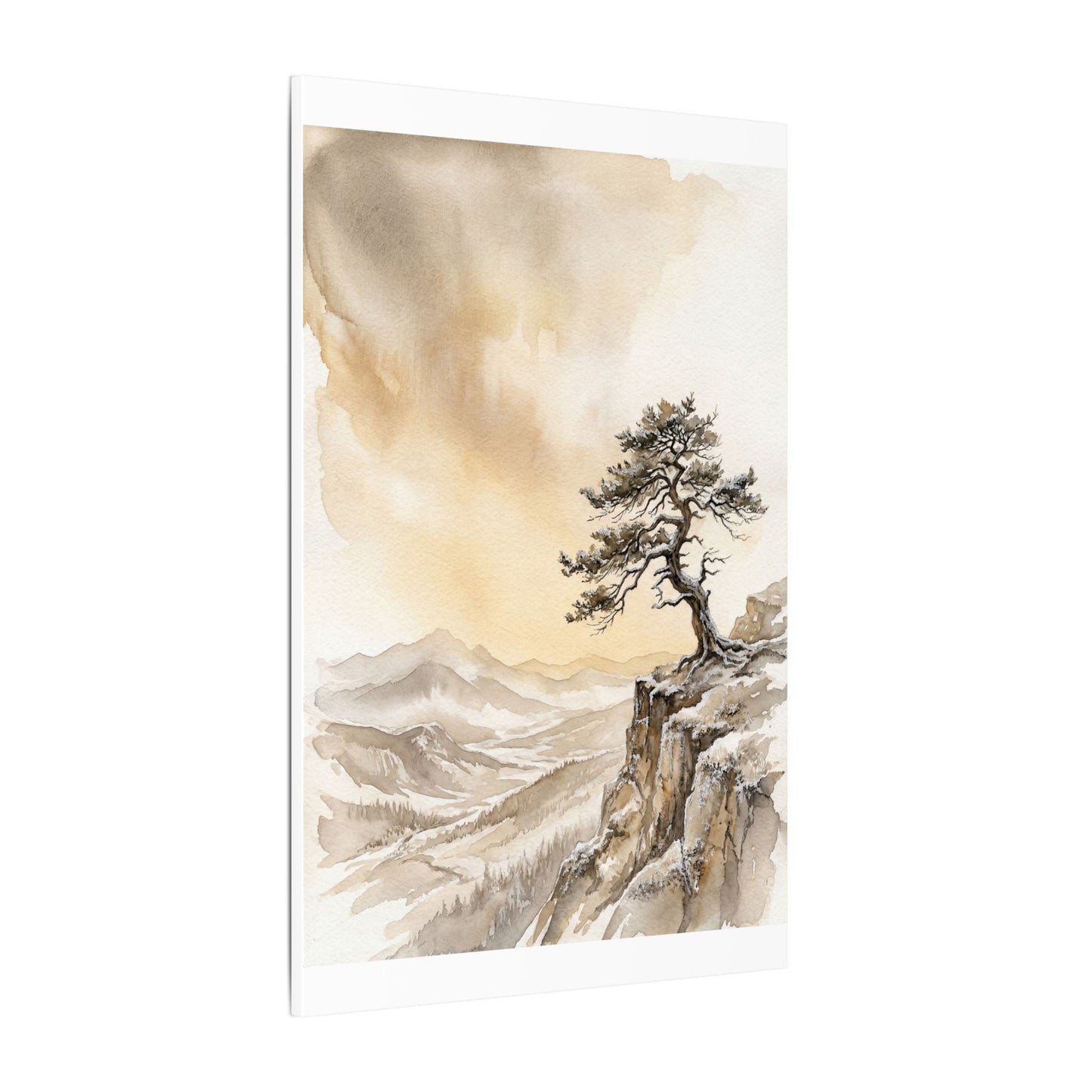 Pine Tree Canvas Art | Winter Japandi Watercolor Art