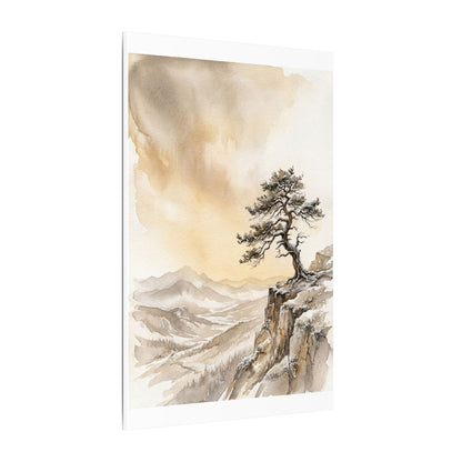 Pine Tree Canvas Art | Winter Japandi Watercolor Art