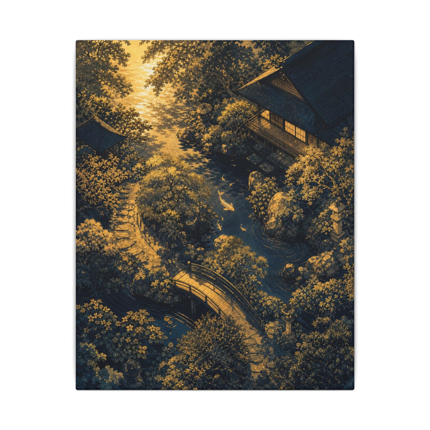 Contemplative Moonlit Garden Canvas Art - Ukiyo E Inspired Zen