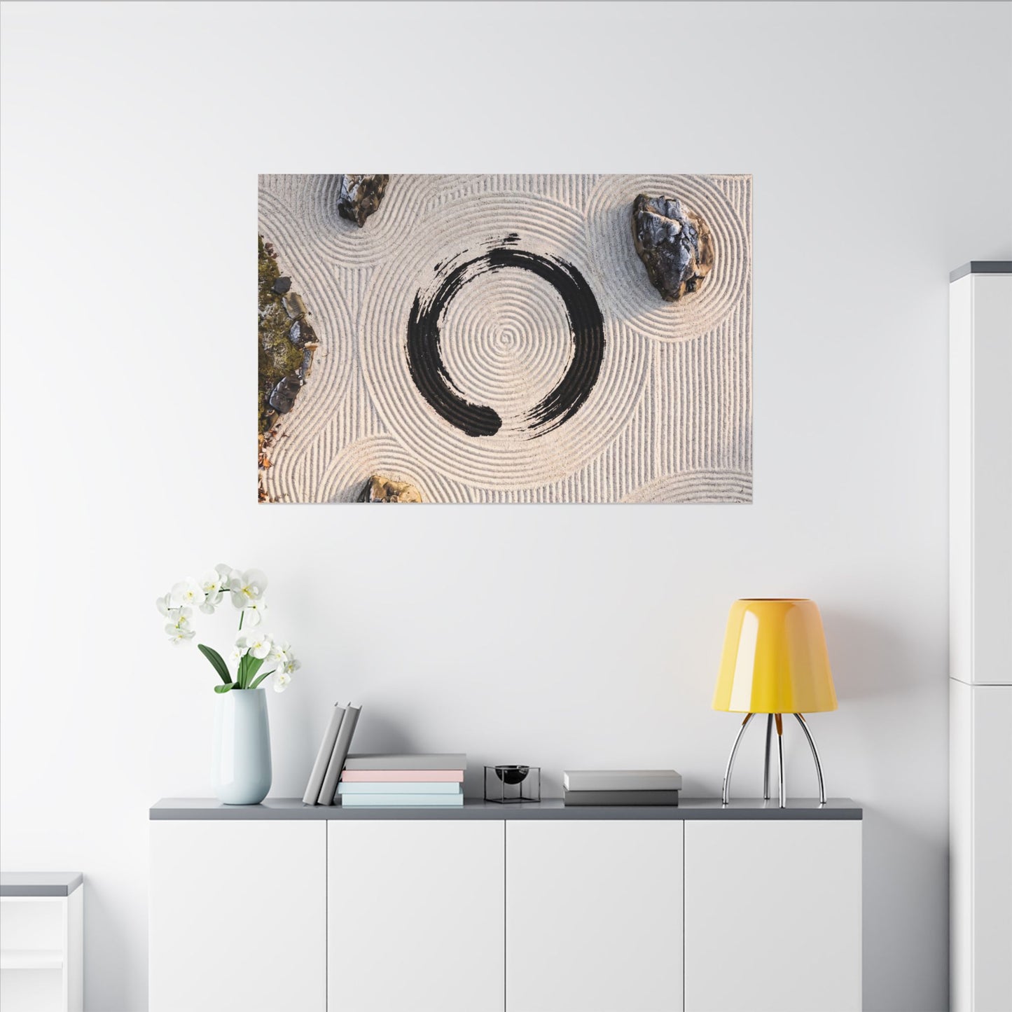 Rock Garden Canvas Art | Winter Zen Enso Art
