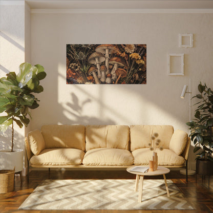 Autumn Dried Flowers Mushroom Illustration Canvas Art | Earthy Decor