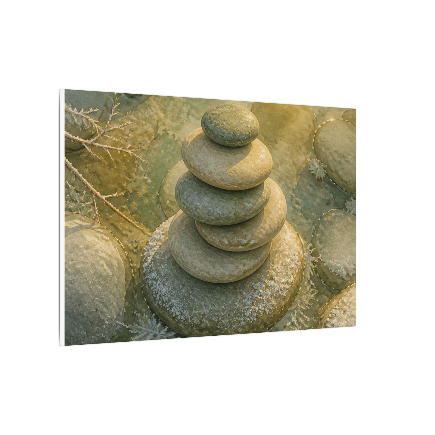 River Stones Watercolor Canvas Art | Elegant Japandi Art