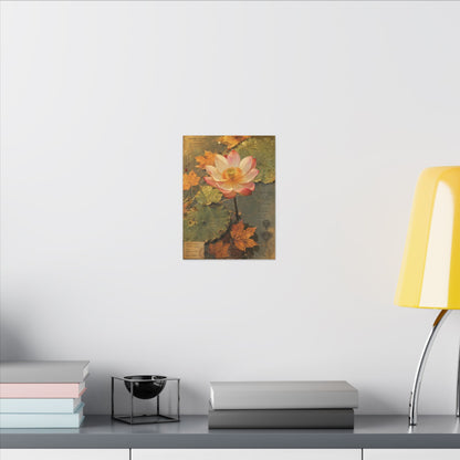 Autumn Lotus Flower Herbarium Canvas Art | Rustic Decor