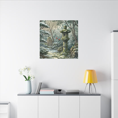 Stone Lantern Winter Canvas Art | Japandi Warm Design