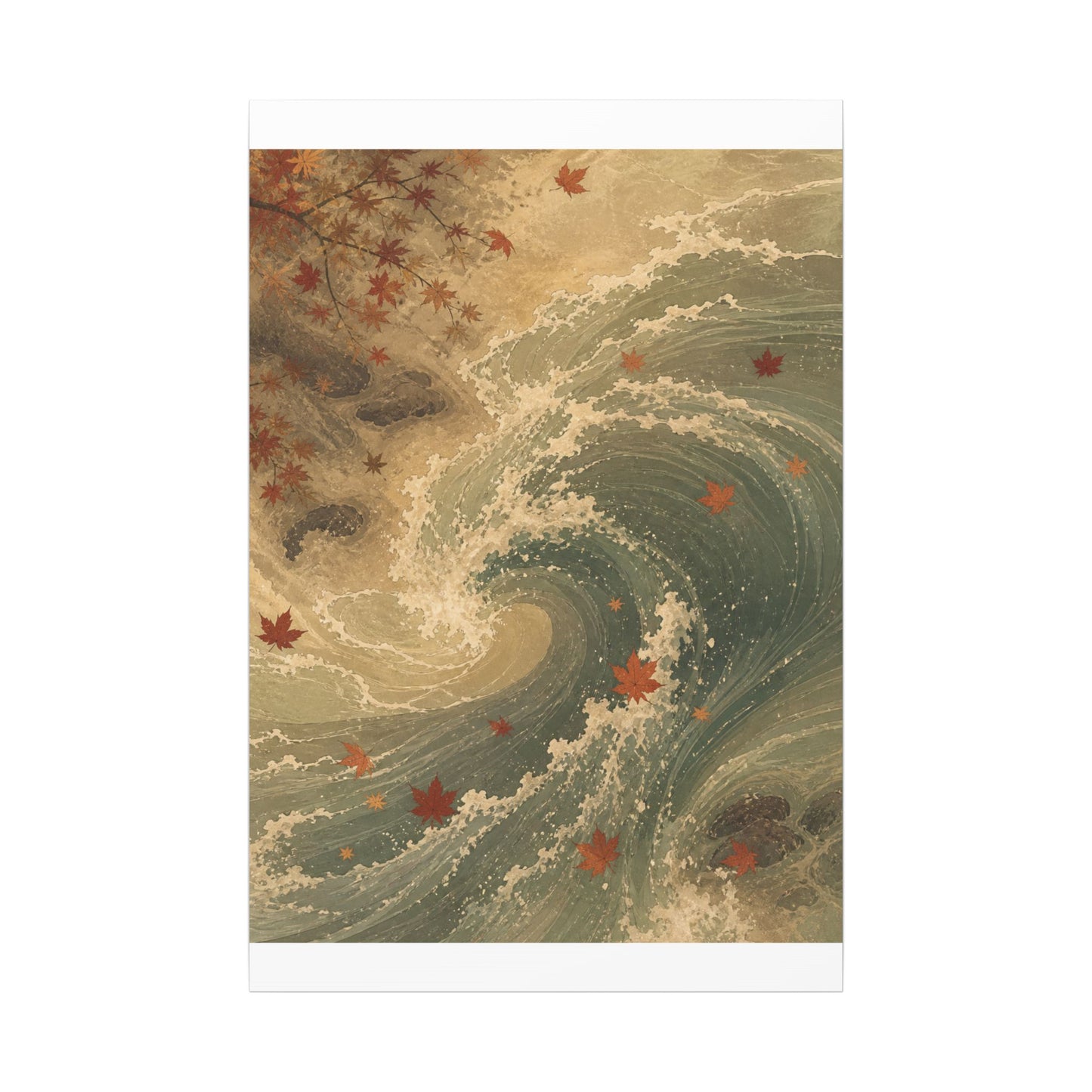 Japandi Ocean Wave in Candlelight | Japanese Pattern Canvas Art