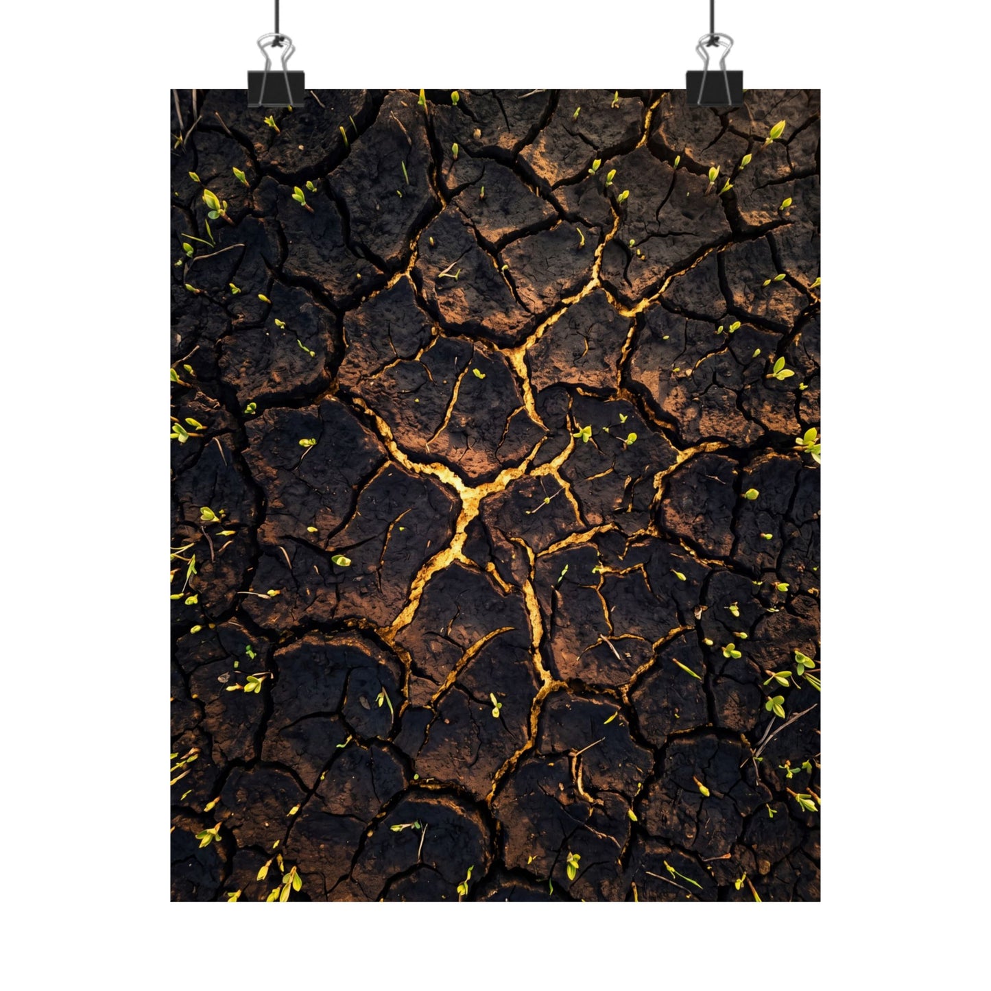Golden Hour Cracked Earth Wall Art Print - Dark Japandi Seijaku