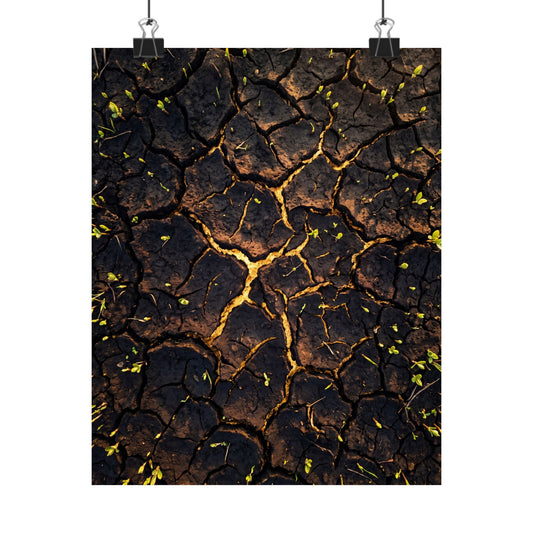 Golden Hour Cracked Earth Wall Art Print - Dark Japandi Seijaku