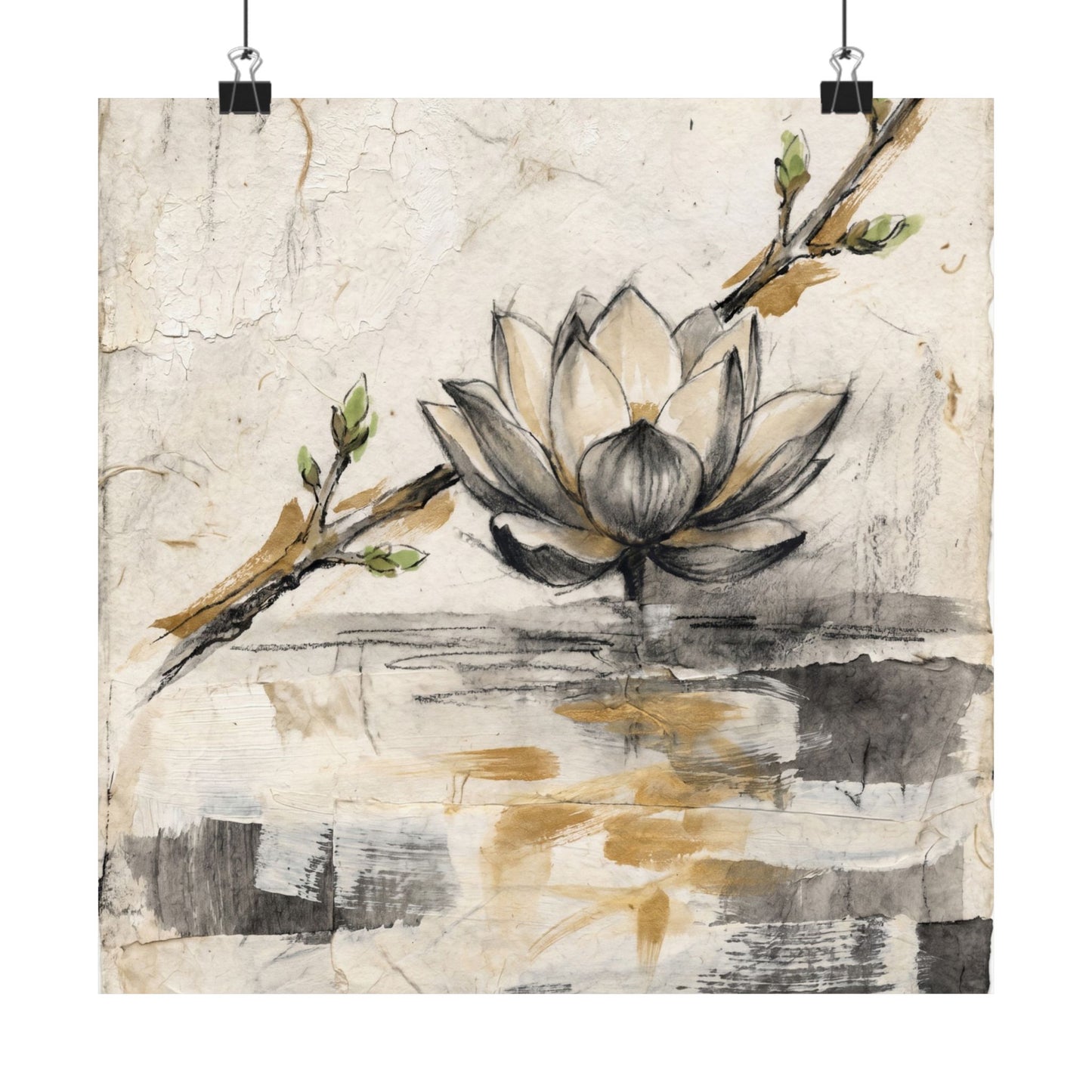 Seijaku Lotus Flower Wall Art Print - Japandi Texture