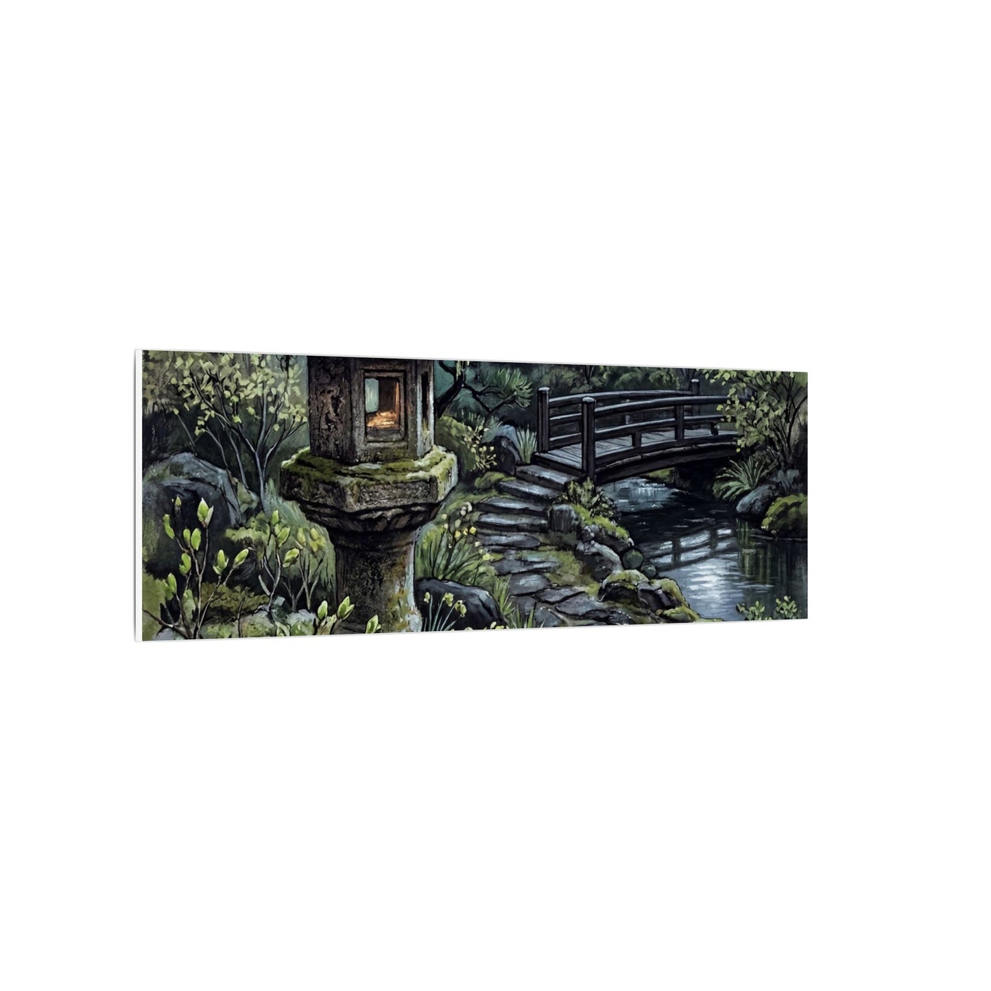 Japandi Stone Lantern in Moonlight | Texture Canvas Art