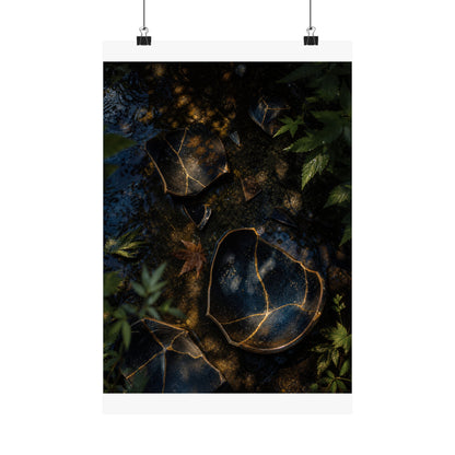 Broken Pottery Wall Art Print | Summer Dark Japandi Shadow Zen Art