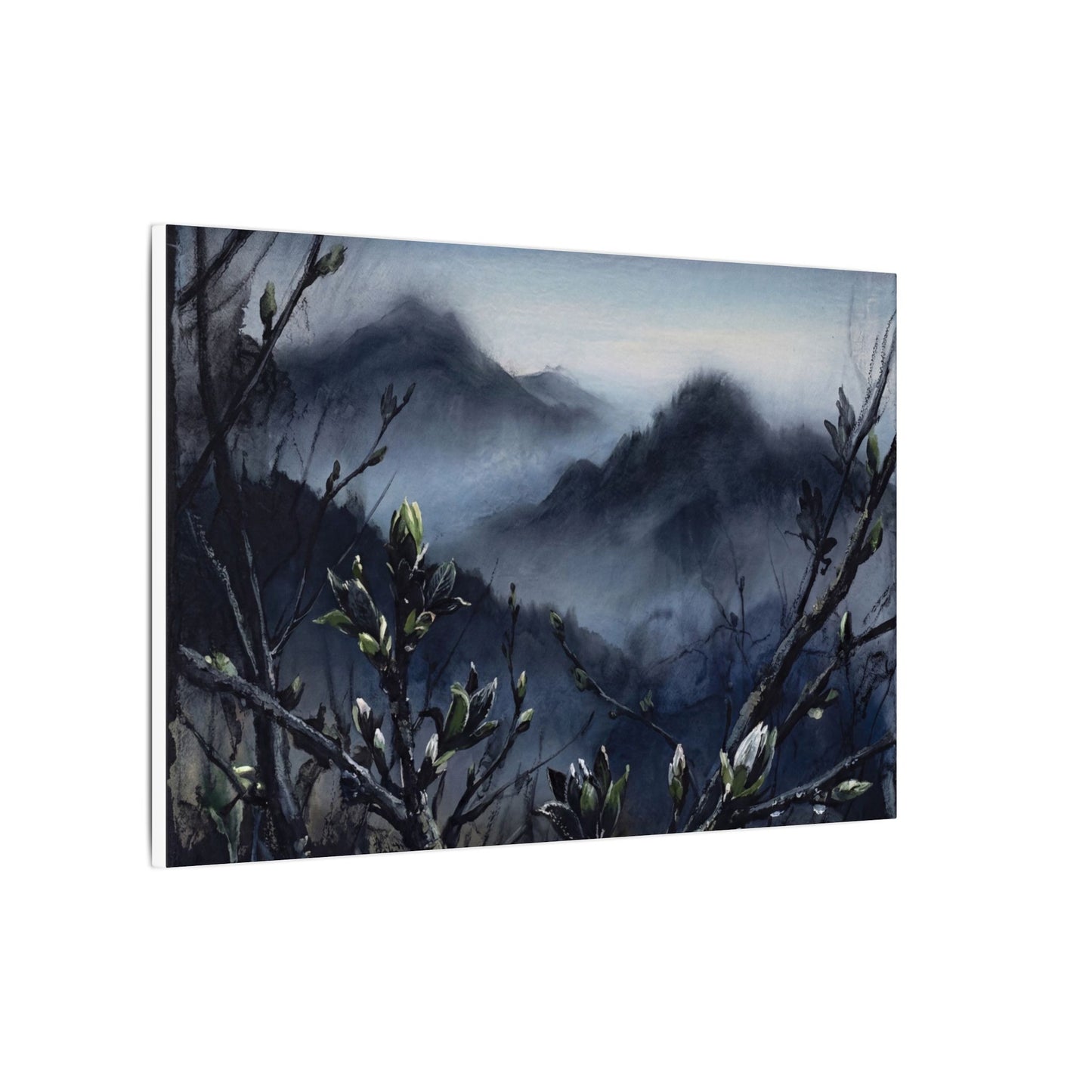 Mountain Mist Spring Canvas Art | Dark Japandi Atmospheric Design