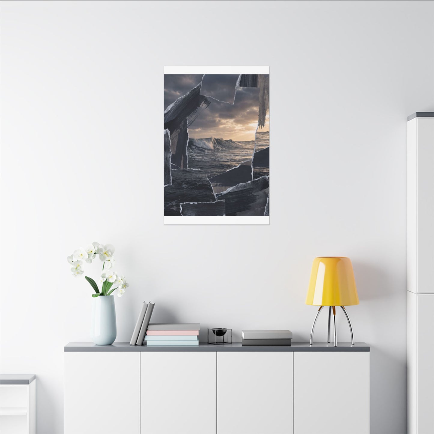 Fukinsei Ocean Wave Canvas Art - Dark Japandi Shadow Zen