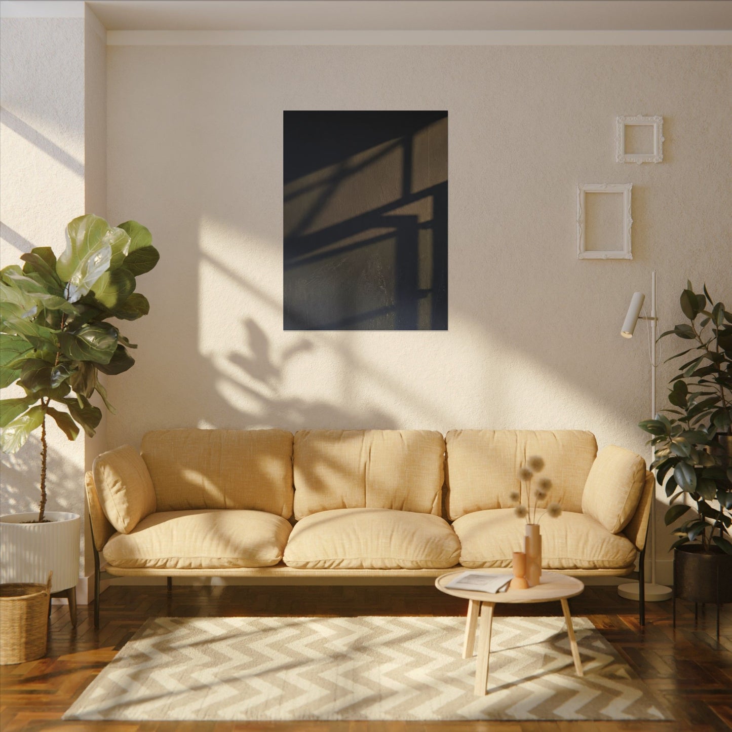 Sophisticated Shadow Play Canvas Art - Moody Minimal Dark Japandi