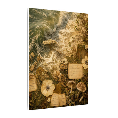 Spring Ocean Wave Herbarium Canvas Art | Nostalgic Decor