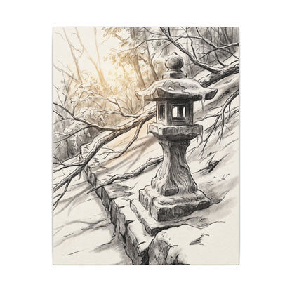 Golden Hour Stone Lantern Canvas Art - Japandi Kanso