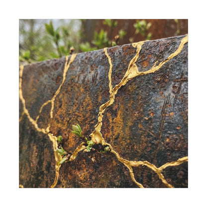 Mono No Aware Rust Patina Canvas Art - Kintsugi Gold Repair