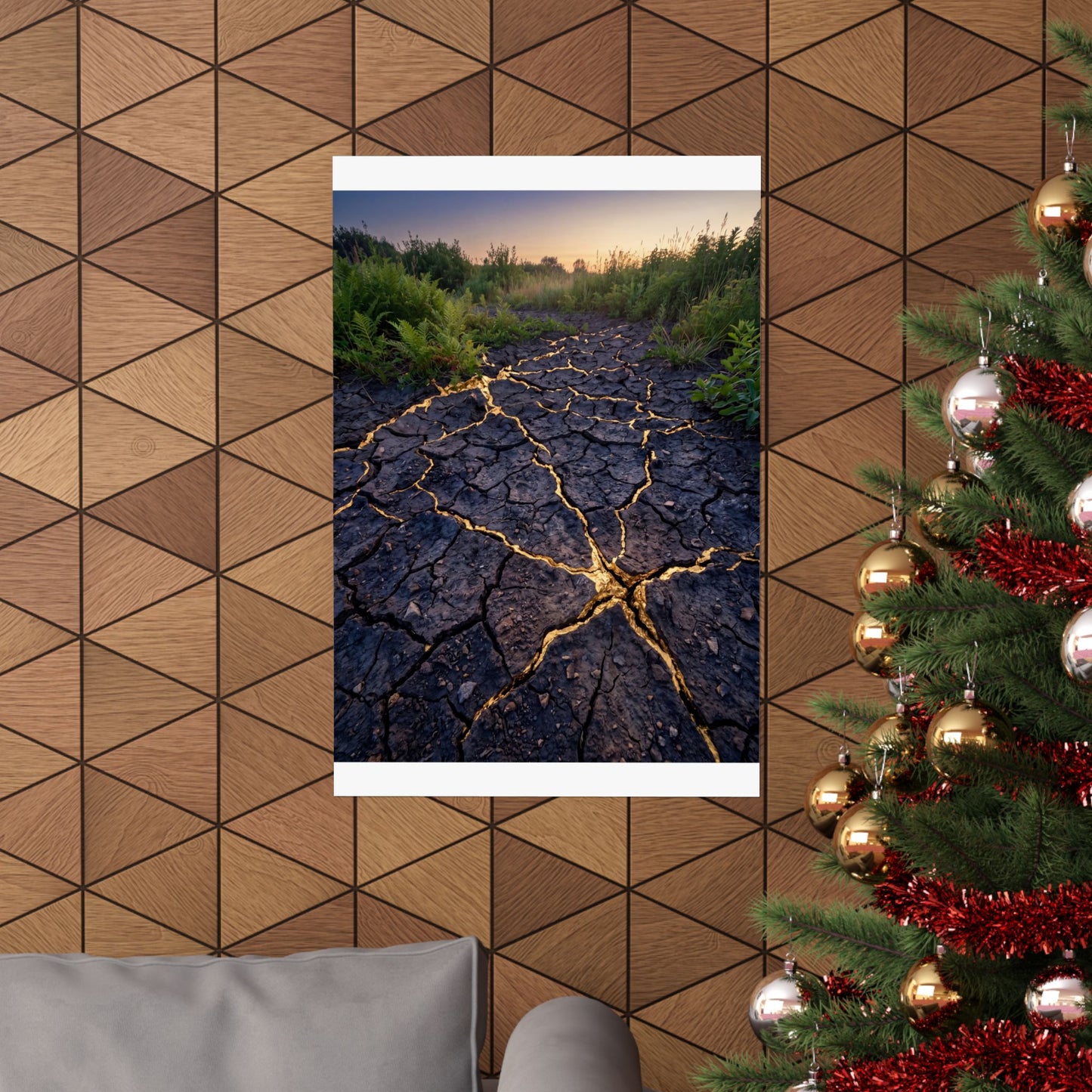Cracked Earth Crackle Gold Wall Art Print | Beautiful Kintsugi Art