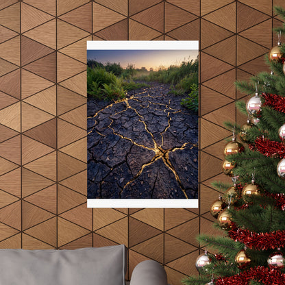 Cracked Earth Crackle Gold Wall Art Print | Beautiful Kintsugi Art