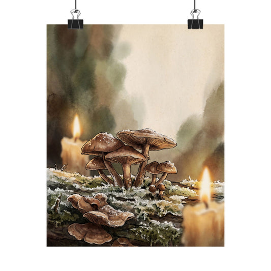 Candlelight Wild Mushrooms Wall Art Print - Cottagecore Ma Art Print