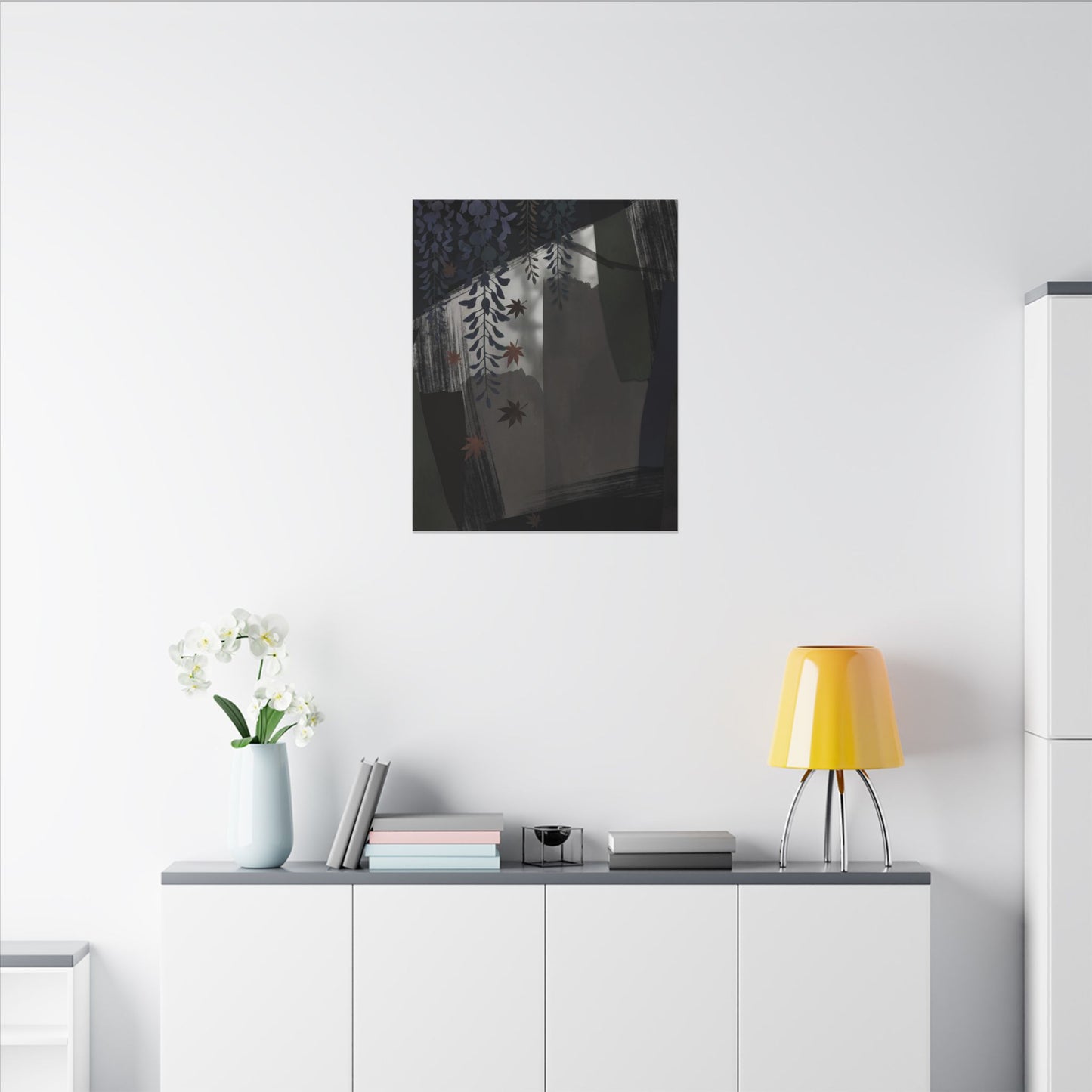 Wisteria Autumn Canvas Art | Dark Japandi Moody Design