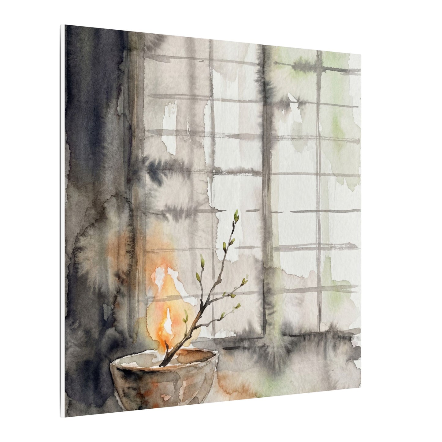 Shoji Screen Canvas Art | Spring Japandi Watercolor Art