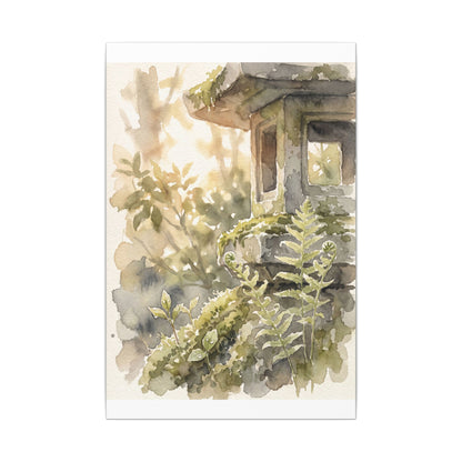 Earthy Stone Lantern Canvas Art - Watercolor Japandi