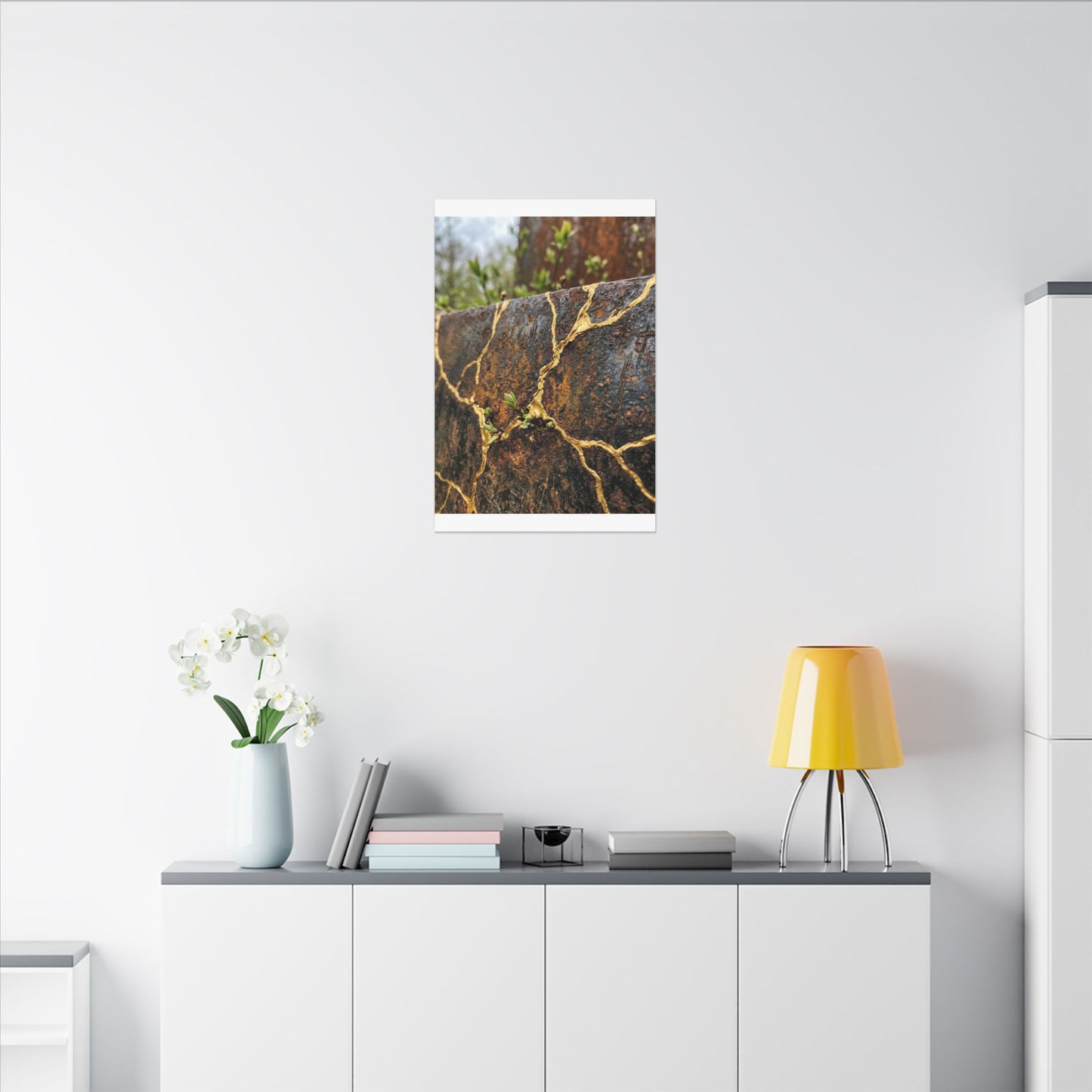 Mono No Aware Rust Patina Canvas Art - Kintsugi Gold Repair