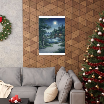Kanso Moonlit Garden Wall Art Print - Zen Ukiyo E Inspired