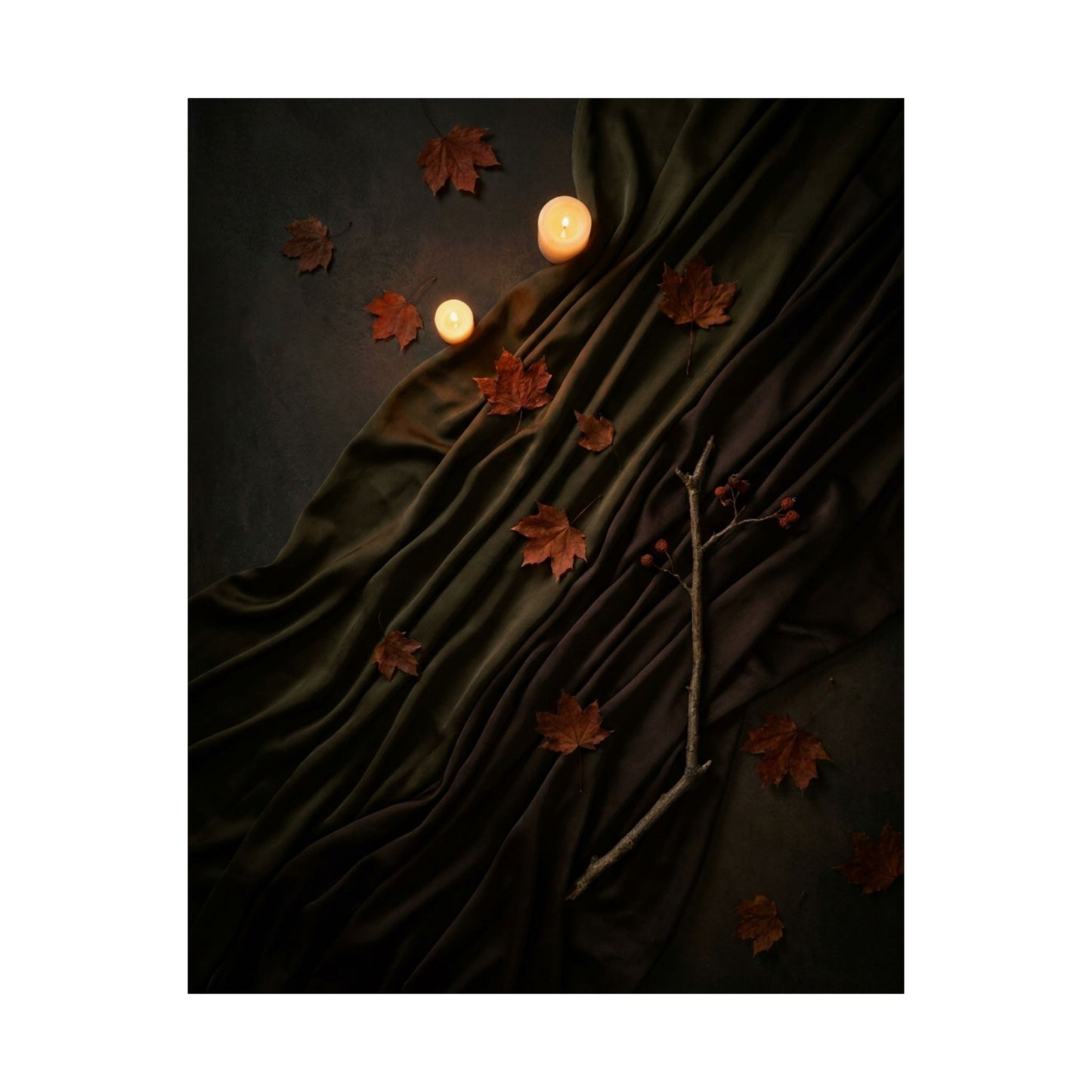 Candlelight Silk Drape Wall Art Print - Dark Japandi Datsuzoku