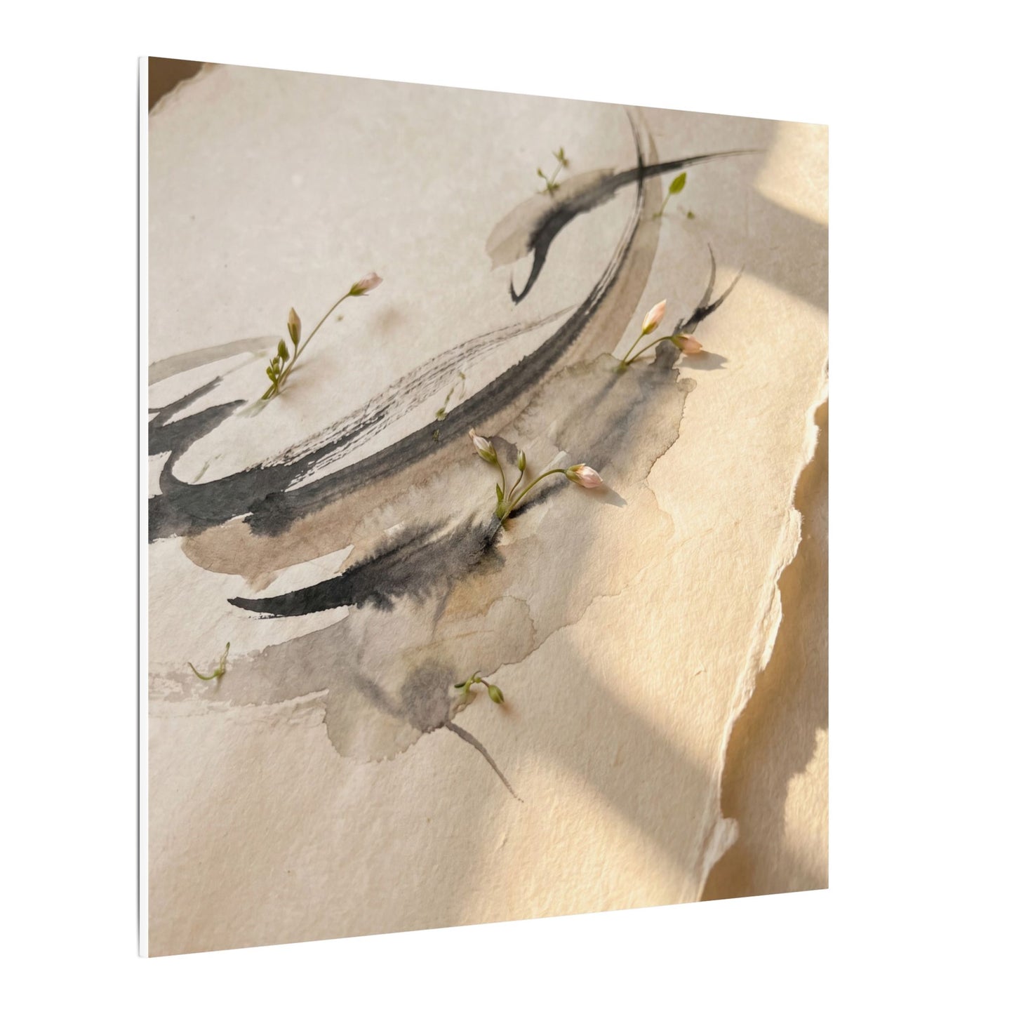 Ink Brushstroke Watercolor Canvas Art | Neutral Japandi Art