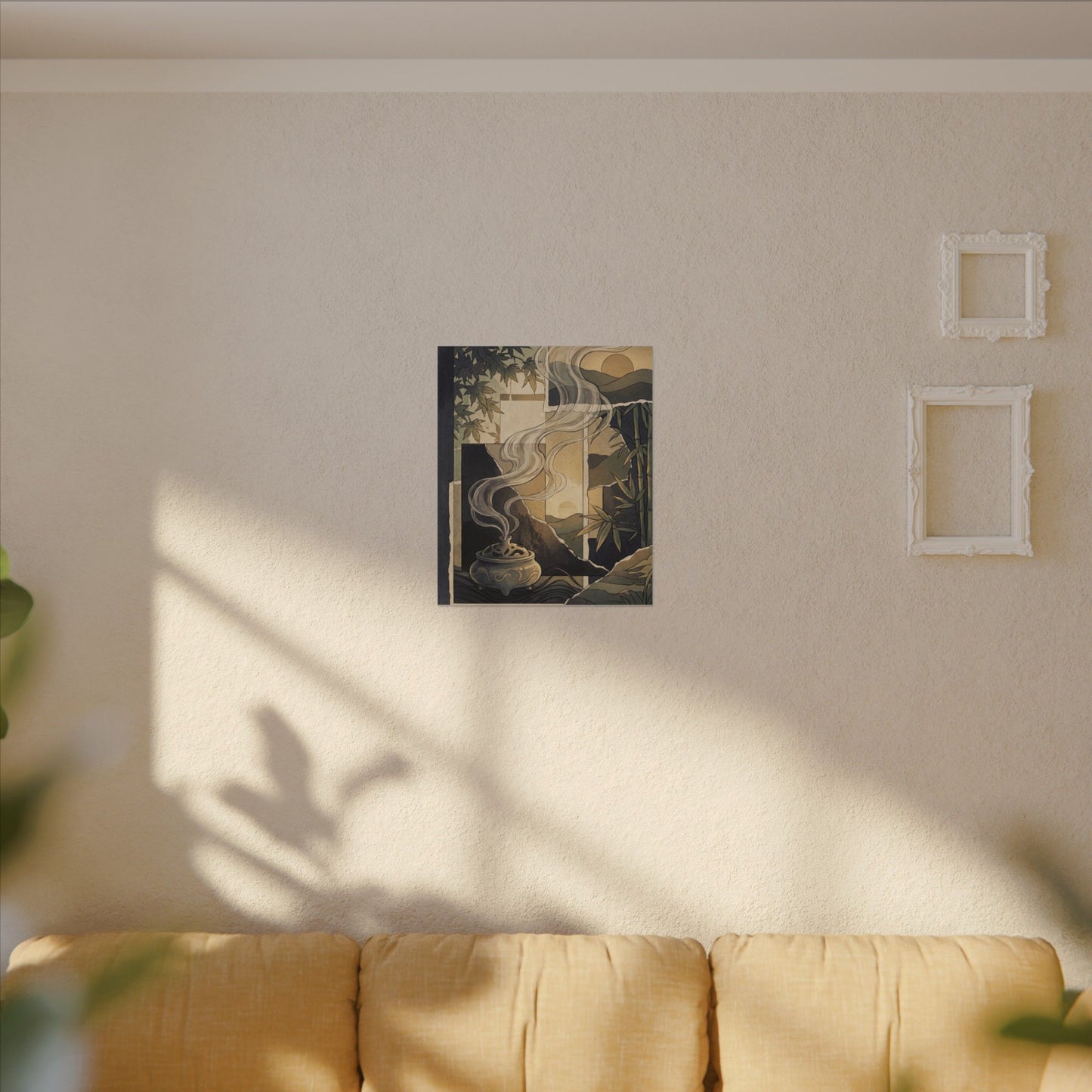 Tranquil Incense Smoke Canvas Art - Ukiyo E Inspired Zen