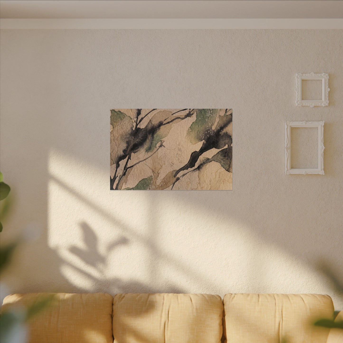Japandi Shadow Play in Golden Hour | Watercolor Canvas Art