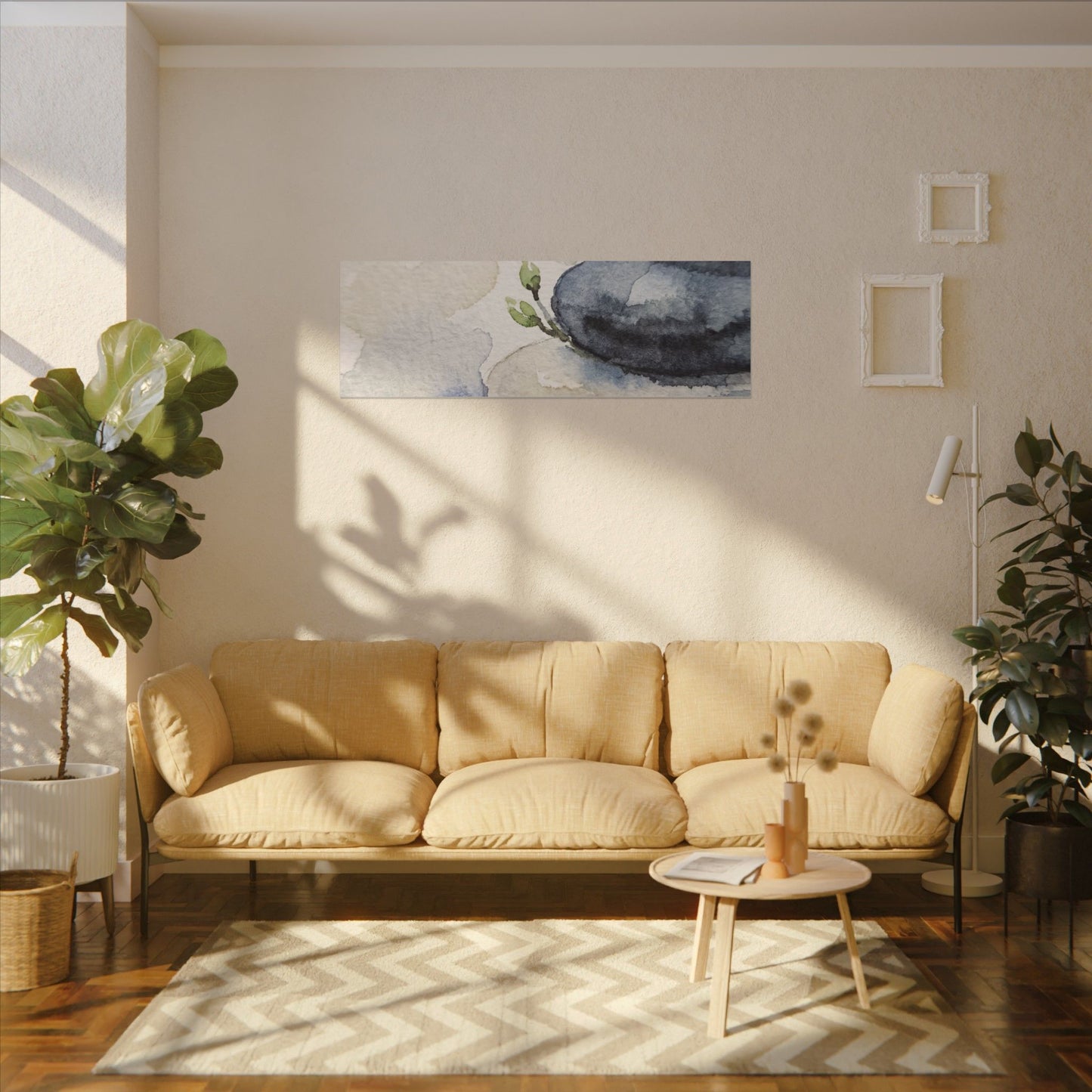 River Stones Watercolor Canvas Art | Cozy Japandi Art