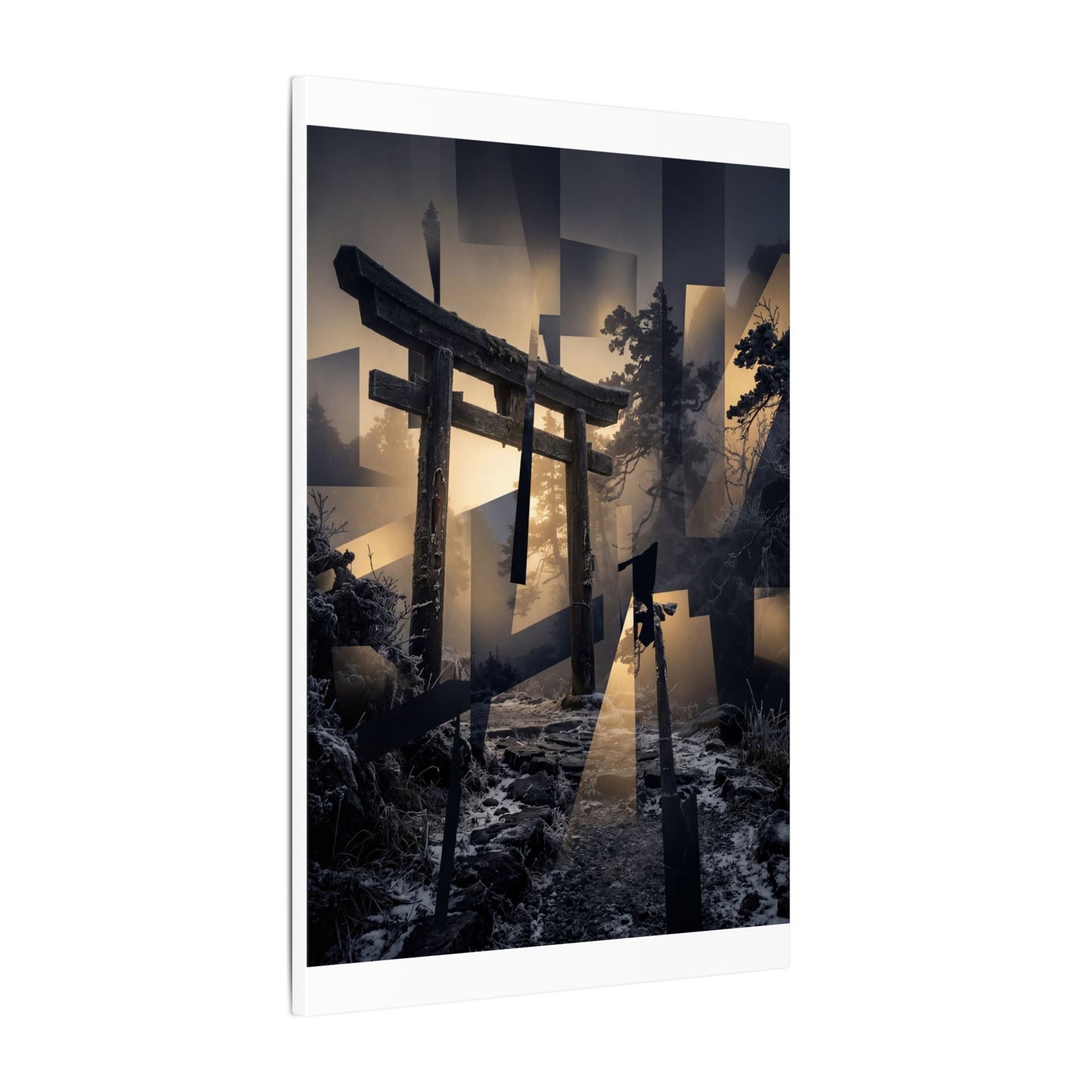 Winter Torii Gate Moody Minimal Canvas Art | Bold Decor