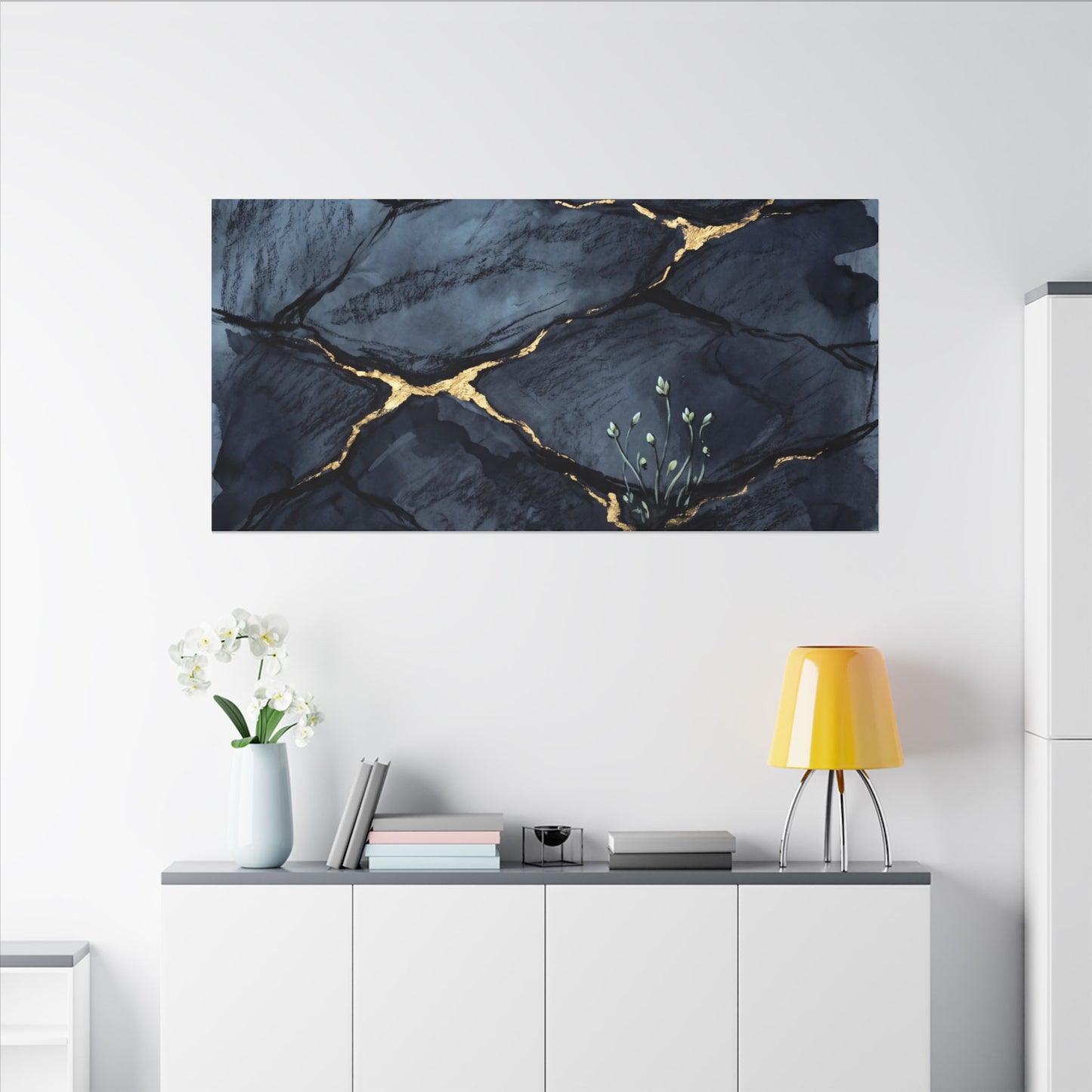 Mono No Aware Cracked Earth Canvas Art - Dark Japandi Charcoal Ink