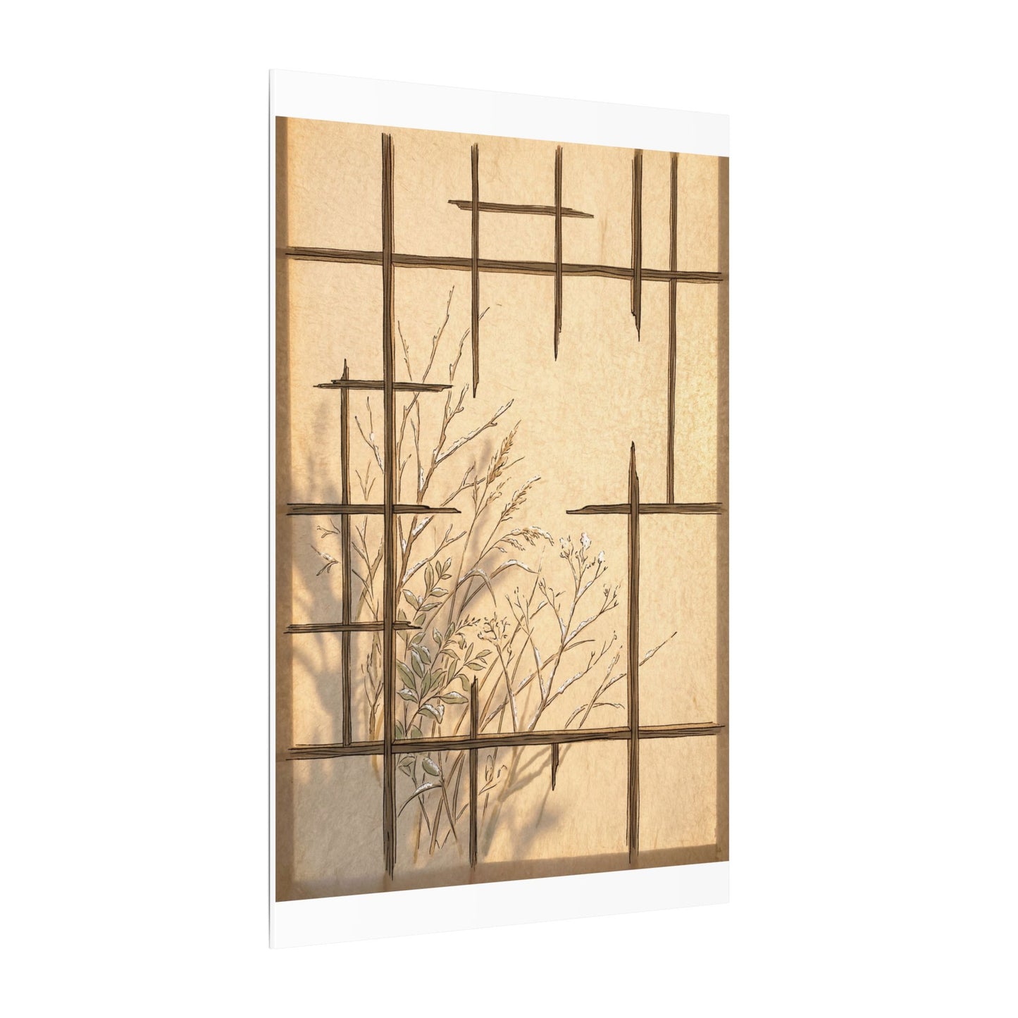 Shoji Screen Canvas Art | Winter Japandi Minimal Line Art