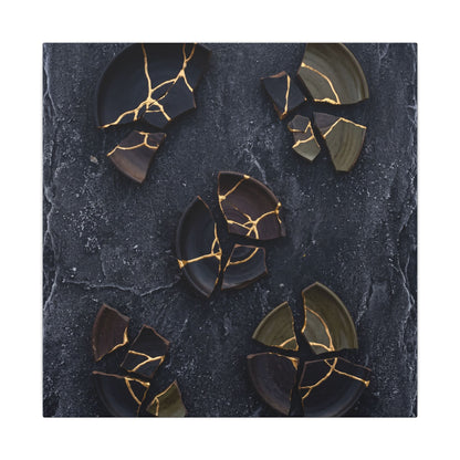 Broken Pottery Canvas Art | Winter Dark Japandi Shadow Zen Art