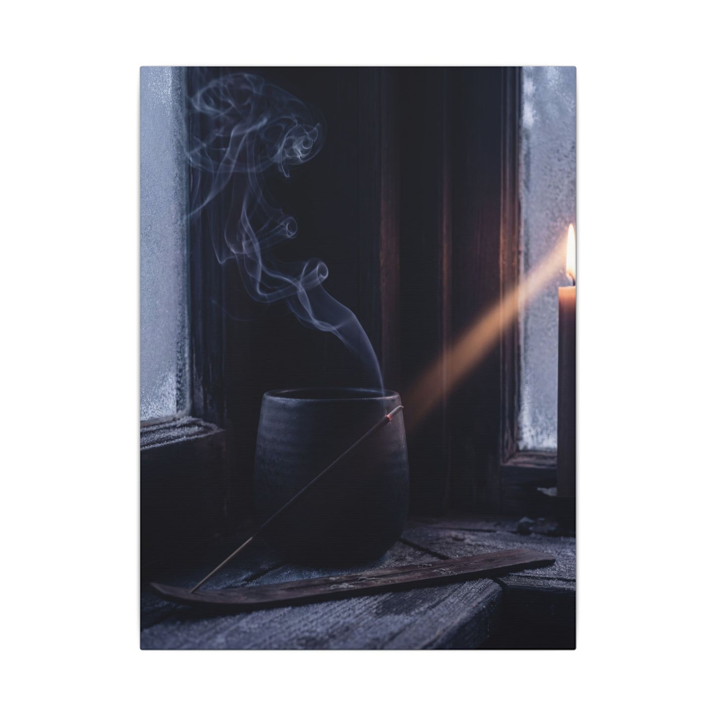 Incense Smoke Winter Canvas Art | Dark Japandi Sophisticated Design