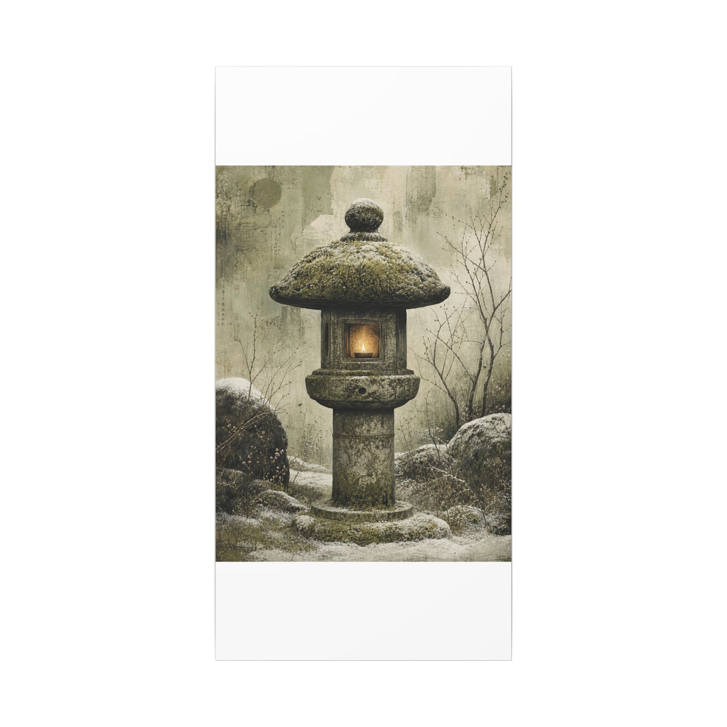 Stone Lantern Winter Canvas Art | Japandi Neutral Design