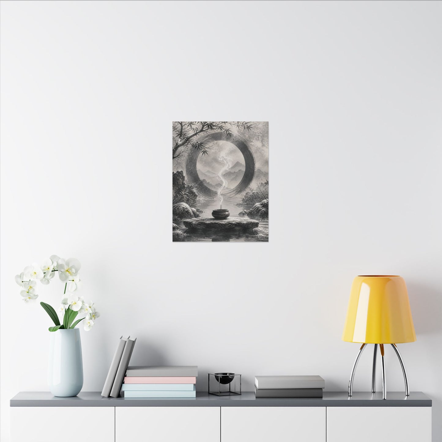 Incense Smoke Canvas Art | Winter Zen Sumi E Art