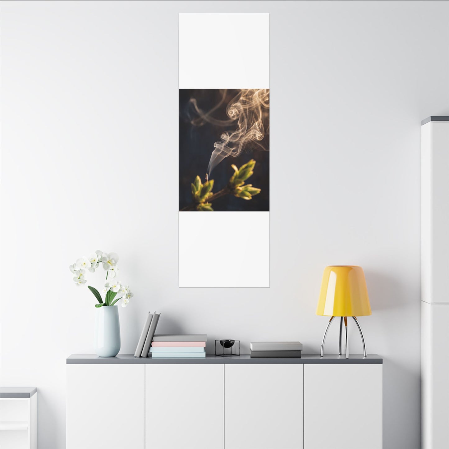 Incense Smoke Spring Canvas Art | Dark Japandi Atmospheric Design