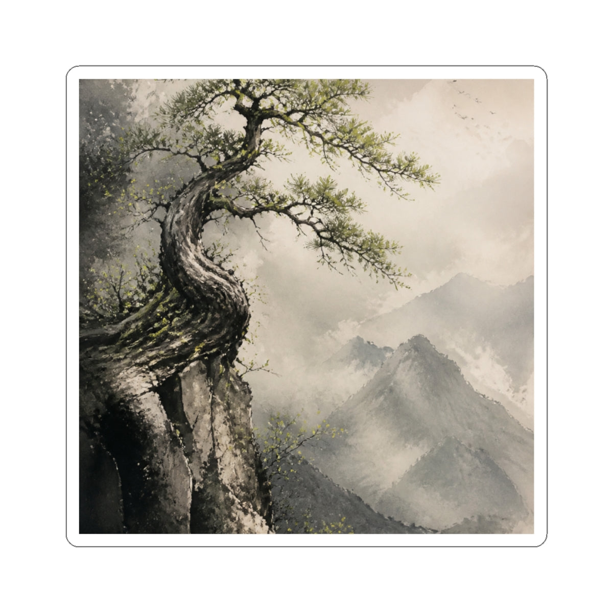 Warm Pine Tree Sticker - Watercolor Japandi