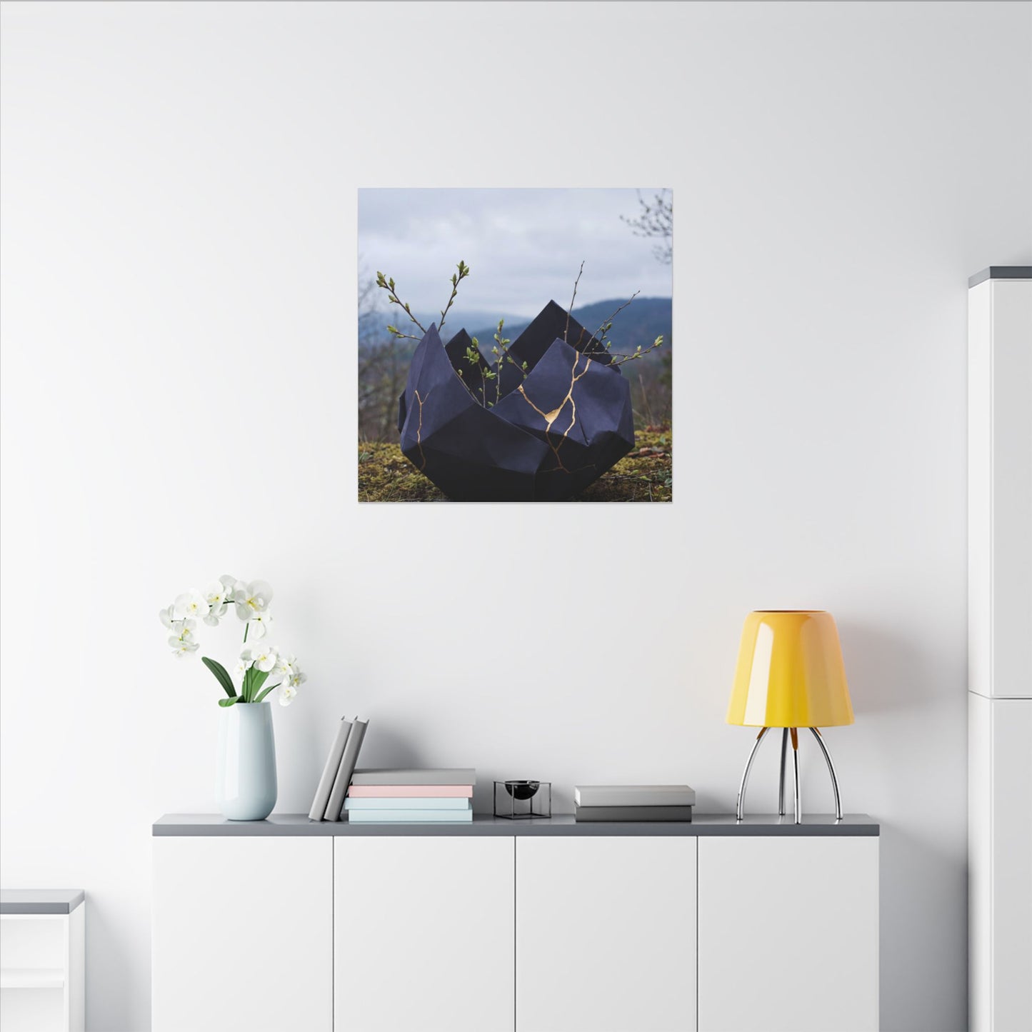 Paper Fold Canvas Art | Spring Kintsugi Gold Repair Art