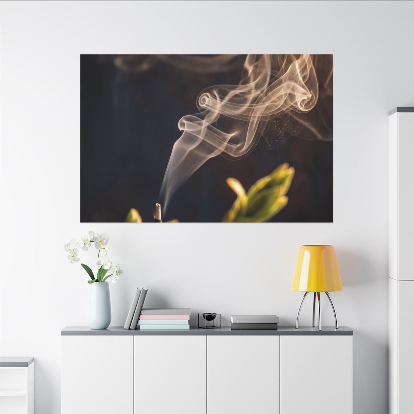 Incense Smoke Spring Canvas Art | Dark Japandi Atmospheric Design