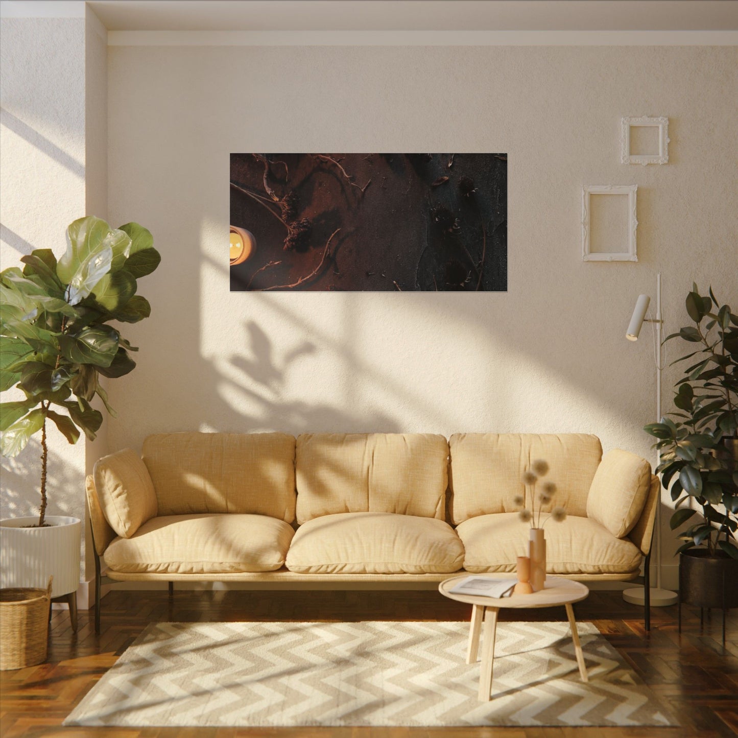 Dried Flowers Canvas Art | Winter Dark Japandi Moody Minimal Art