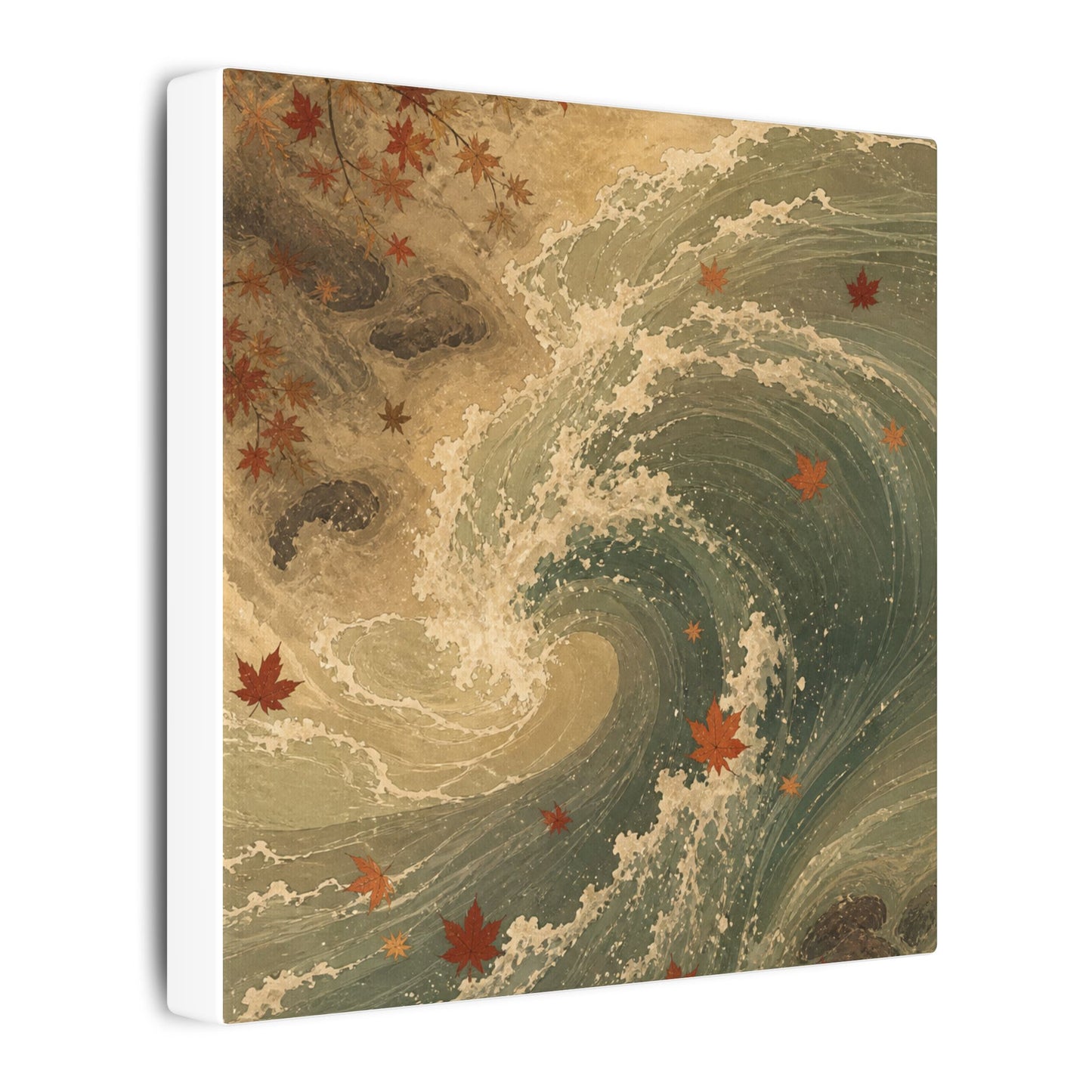 Japandi Ocean Wave in Candlelight | Japanese Pattern Canvas Art